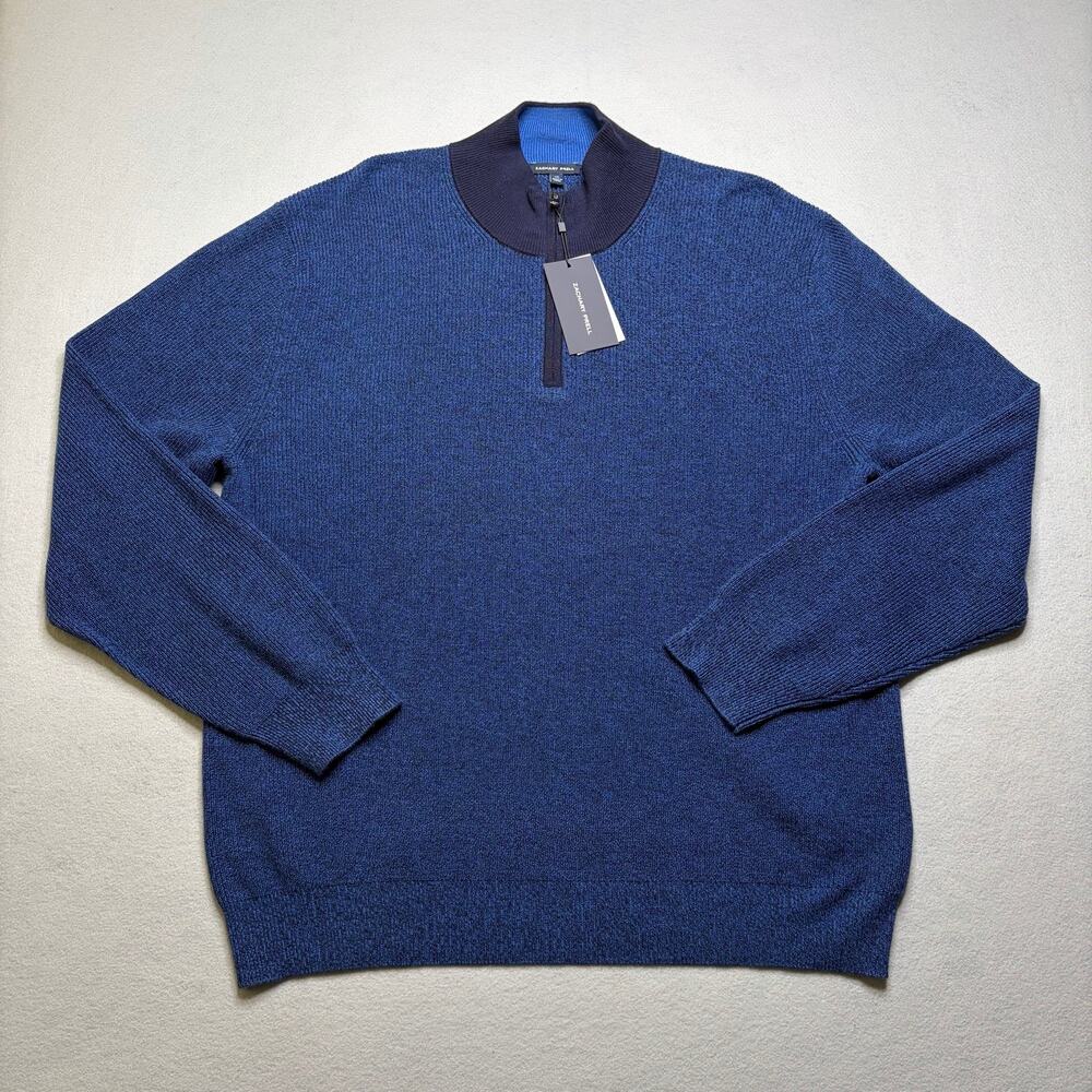 Zachary Prell Blue 1/4 Zip Sweater XXL Wool Blend Men’s Pullover Luxury Knit NWT